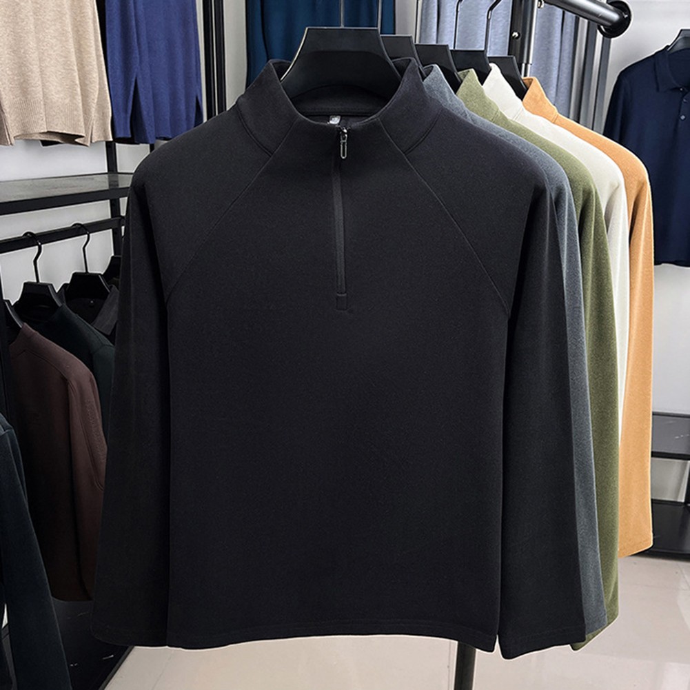 Autumn And Winter Half Zip Turtleneck Polyester Spandex Blend Solid Color - Picture 15 of 24