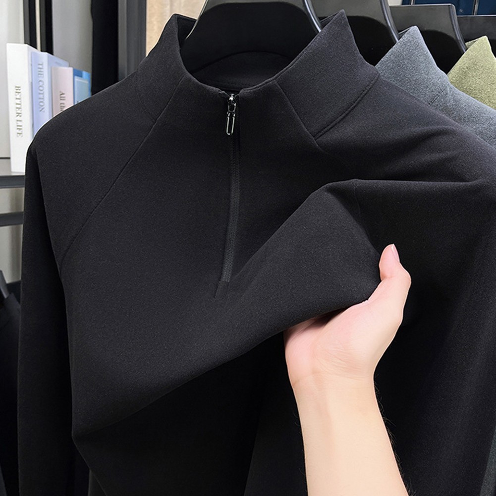 Autumn And Winter Half Zip Turtleneck Polyester Spandex Blend Solid Color - Picture 14 of 24