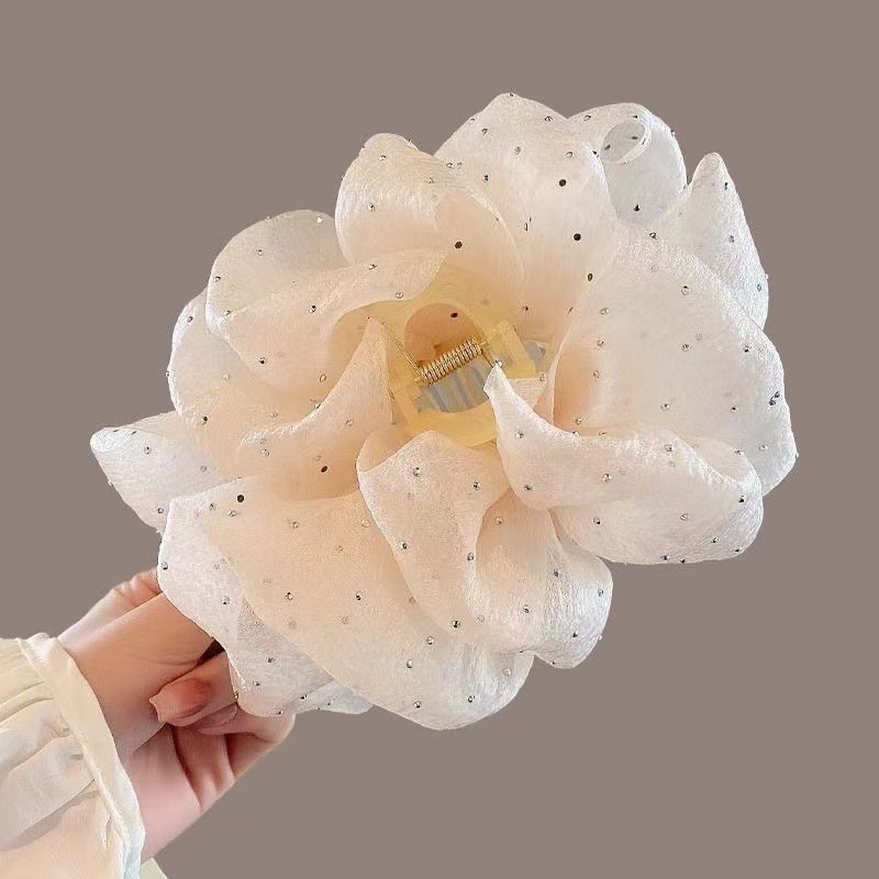 Summer Hair Accessories Mesh Pleated Hair Claw Clip for Women Black and Beige - Picture 21 of 21