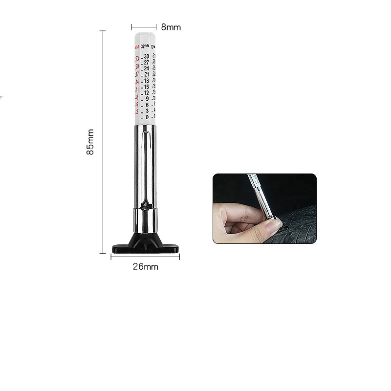 Tire Depth Gauge Dual Scale Metal 025mm 032nds with Color Coded Measurement