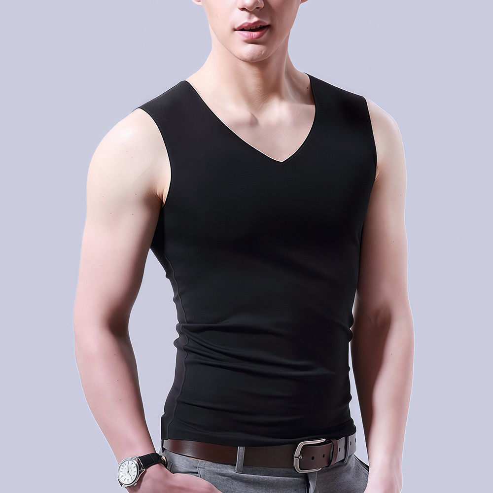 Mens Sleeveless Solid Color Vest Casual Ice Silk Fashion Vneck for Warm Seasons - Picture 8 of 10