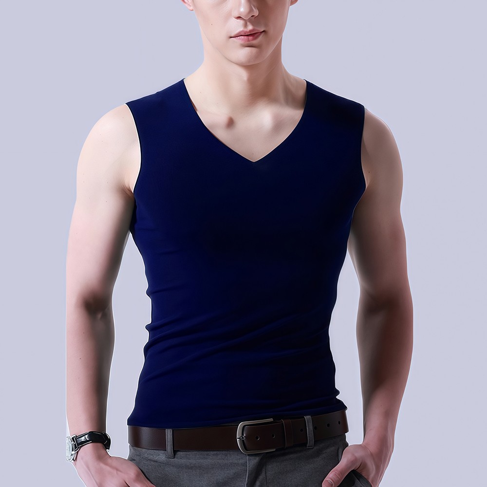 Mens Sleeveless Solid Color Vest Casual Ice Silk Fashion Vneck for Warm Seasons - Picture 9 of 10