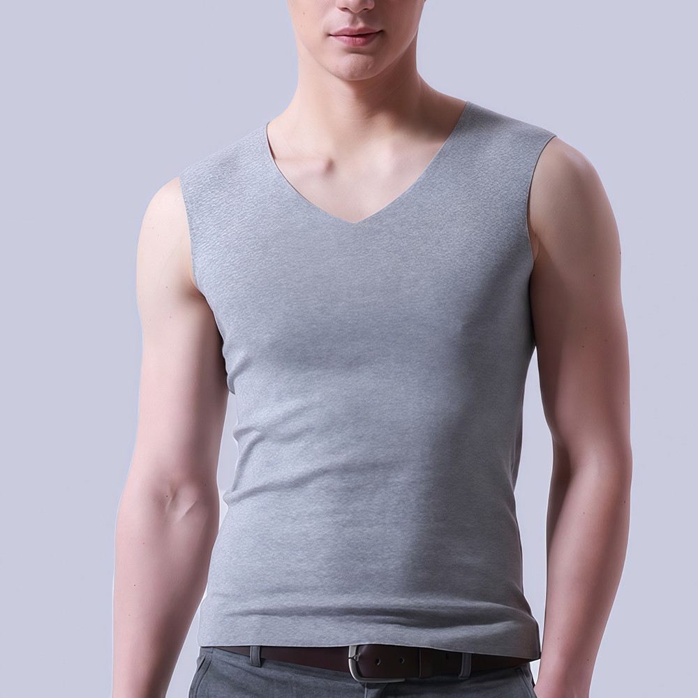 Mens Sleeveless Solid Color Vest Casual Ice Silk Fashion Vneck for Warm Seasons - Picture 6 of 10