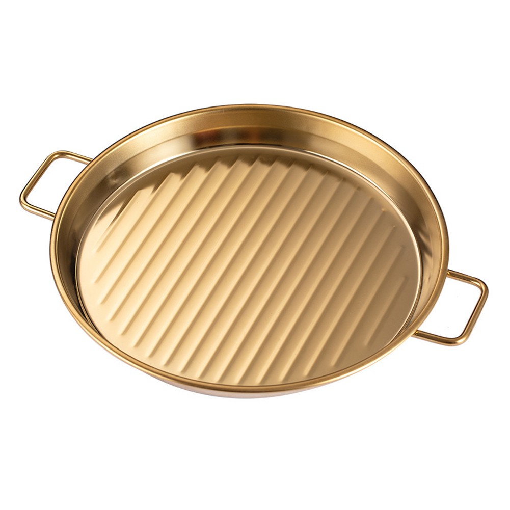 Double Ear Design Stainless Steel Plates Gold Colored for Grilling and Serving