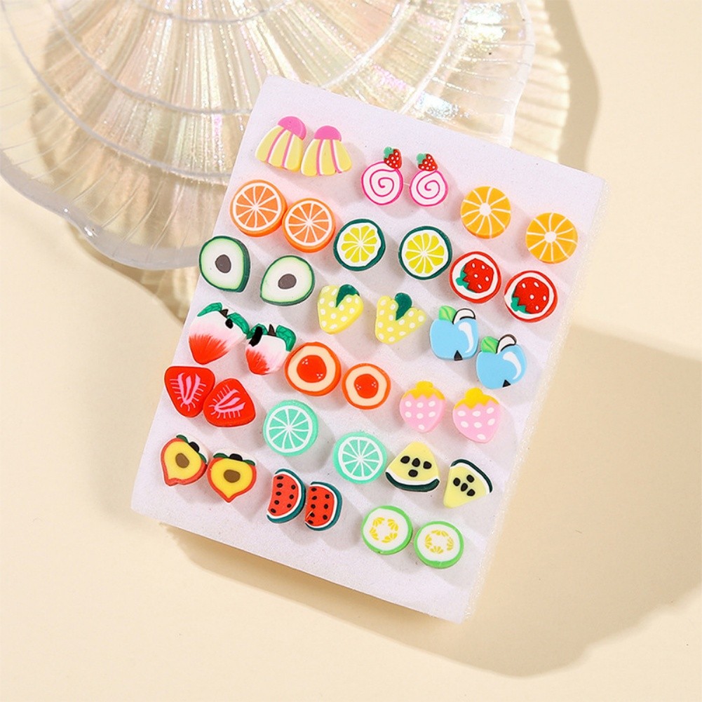 For Children Lightweight Summer Fruit Earrings 36 Pairs Safe Resin Studs - Picture 14 of 15