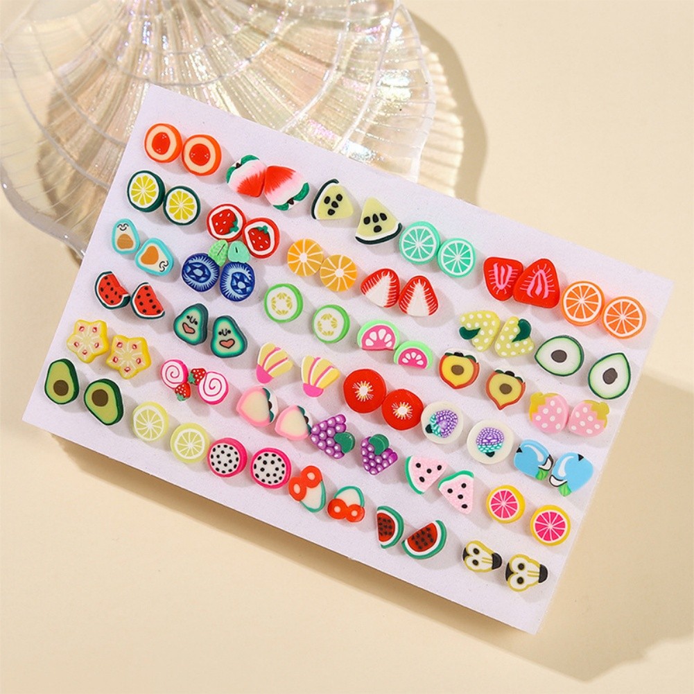 For Children Lightweight Summer Fruit Earrings 36 Pairs Safe Resin Studs - Picture 12 of 15