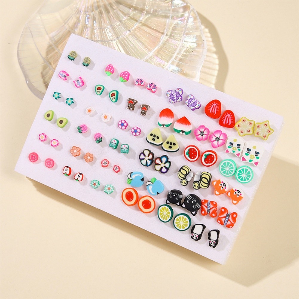 For Children Lightweight Summer Fruit Earrings 36 Pairs Safe Resin Studs - Picture 11 of 15
