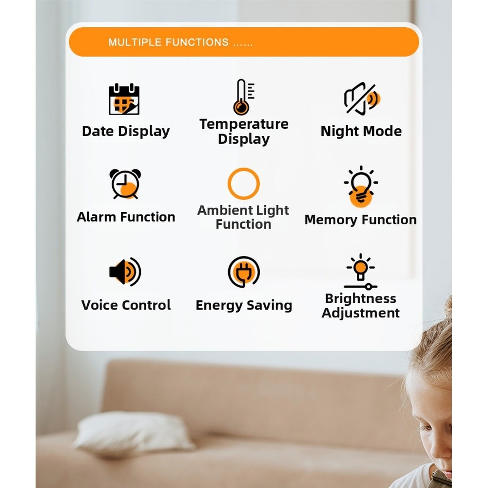 Compact Digital LED Alarm Clock with Temperature Night Light and Voice