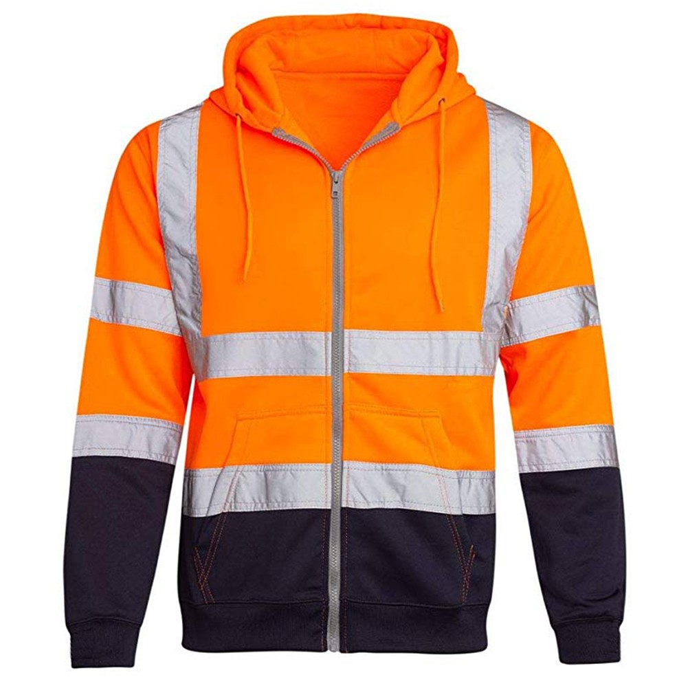 Men Reflective Strip Hoodie Work Sweatshirt Fleece Jacket Casual Daily Outwear - Picture 13 of 37