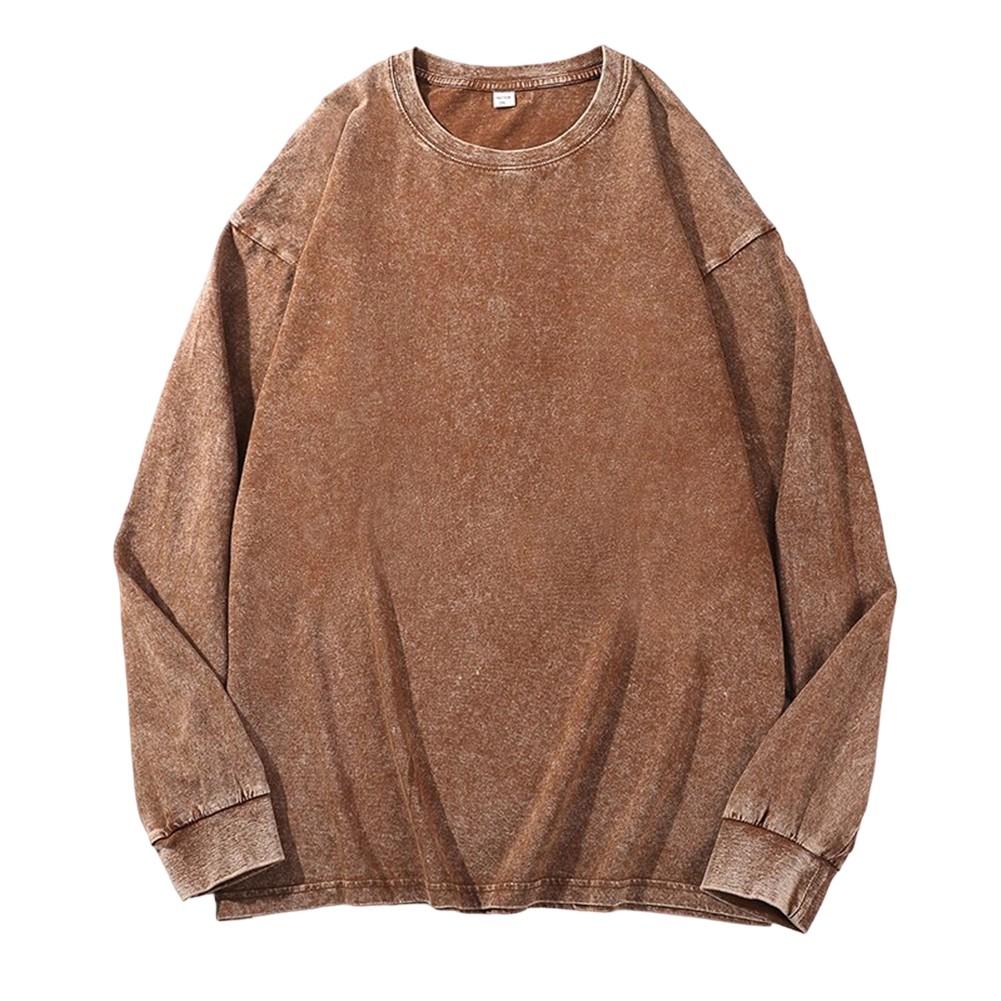 Casual Men Unisex Washed Cotton Sweatshirt Long Sleeve Loose Fit Pullover - Picture 16 of 18