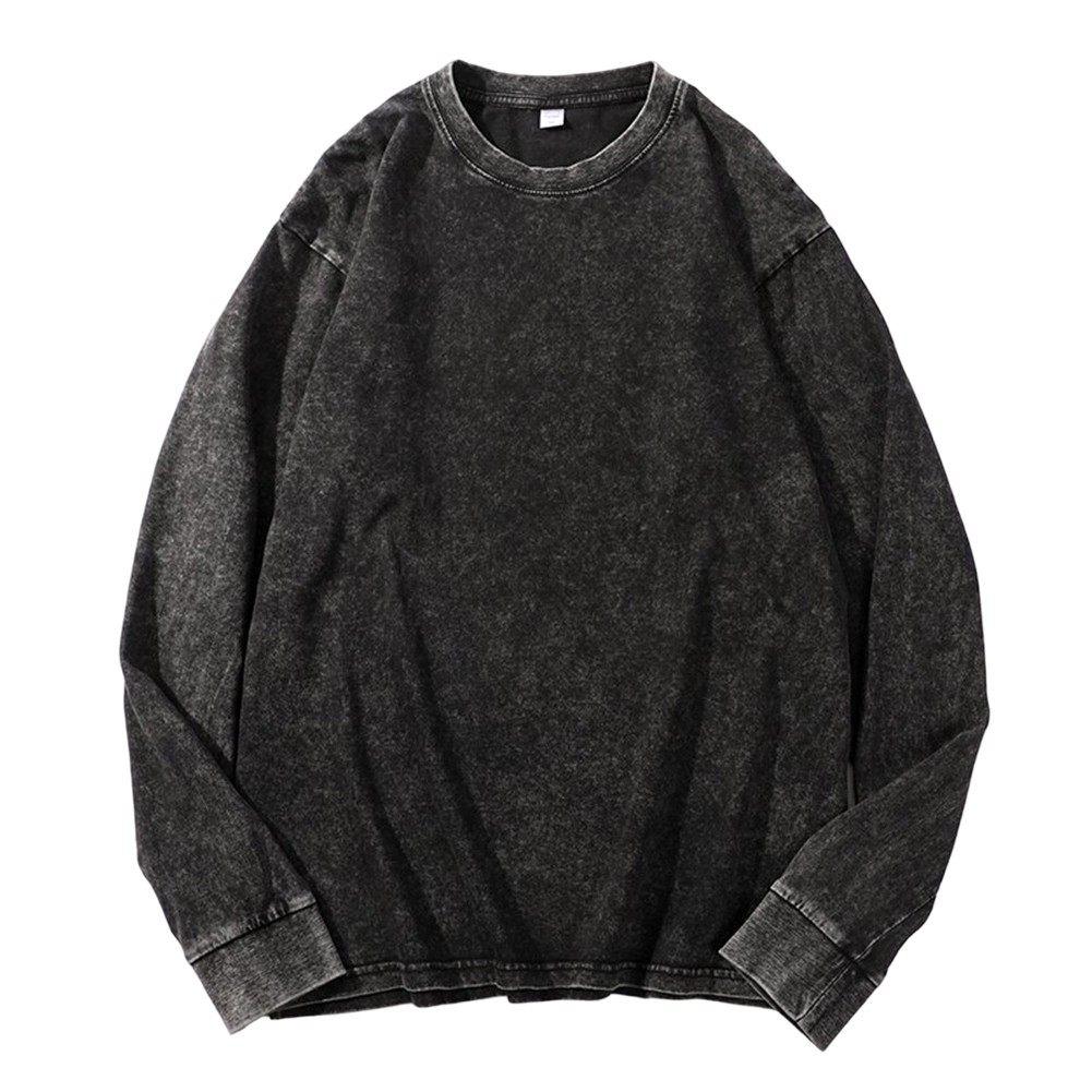Casual Men Unisex Washed Cotton Sweatshirt Long Sleeve Loose Fit Pullover - Picture 9 of 18