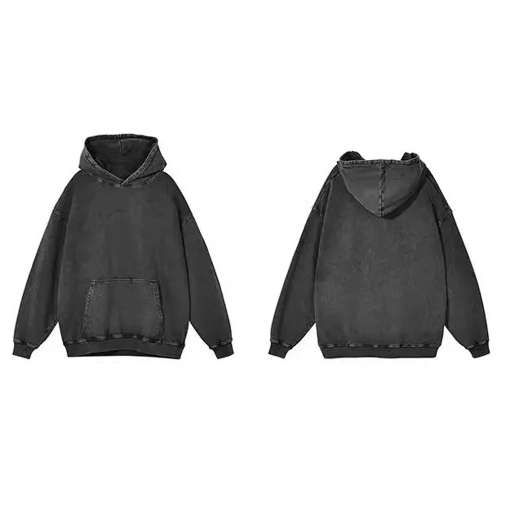 Retro Washed Hoodie Men Unisex Loose Fit Distressed Everyday Sweatshirt - Picture 15 of 20