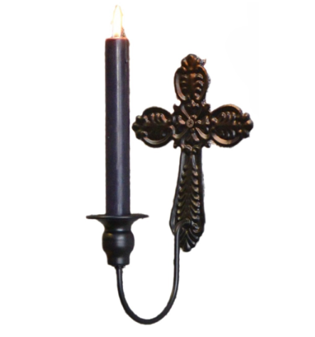 Wall Hanging Black Iron Cross Candlestick Holder for Easter or Church Use