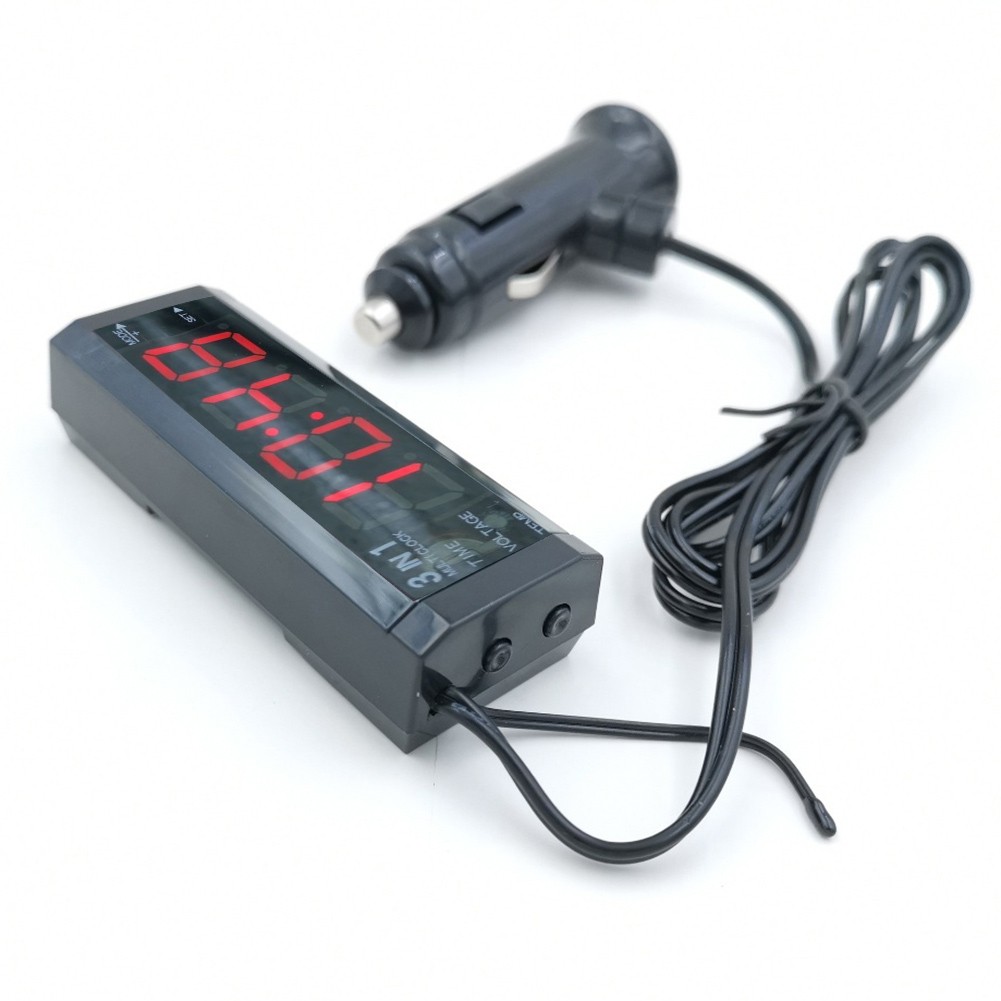 Car Electronics 3 in 1 Watch Voltmeter Thermometer Timer for 12V SUV and Sedan