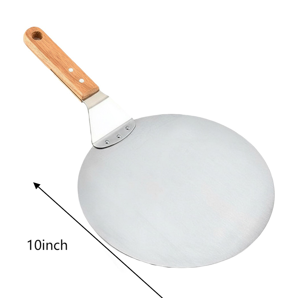 Round Stainless Steel Pizza Peel with Wooden Handle Comfortable Grip 10 Inch