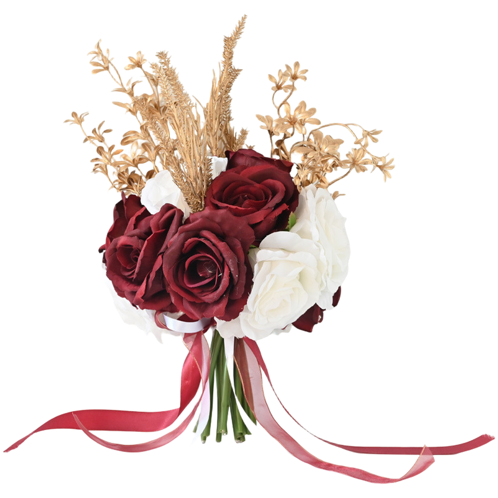 Silk Wedding Bridal Bouquet Artificial Handheld Roses with Bow Decoration