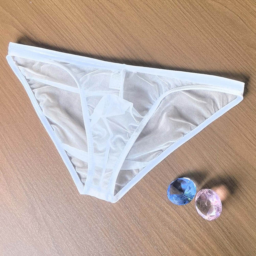Mens Breathable Mesh Sheer Underwear String Thongs Low Rise Briefs with Pouch