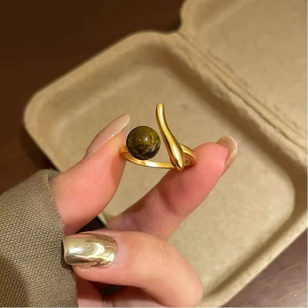 Stackable Adjustable For TIGER Eye Stone Ring Women Vintage Minimalist Design