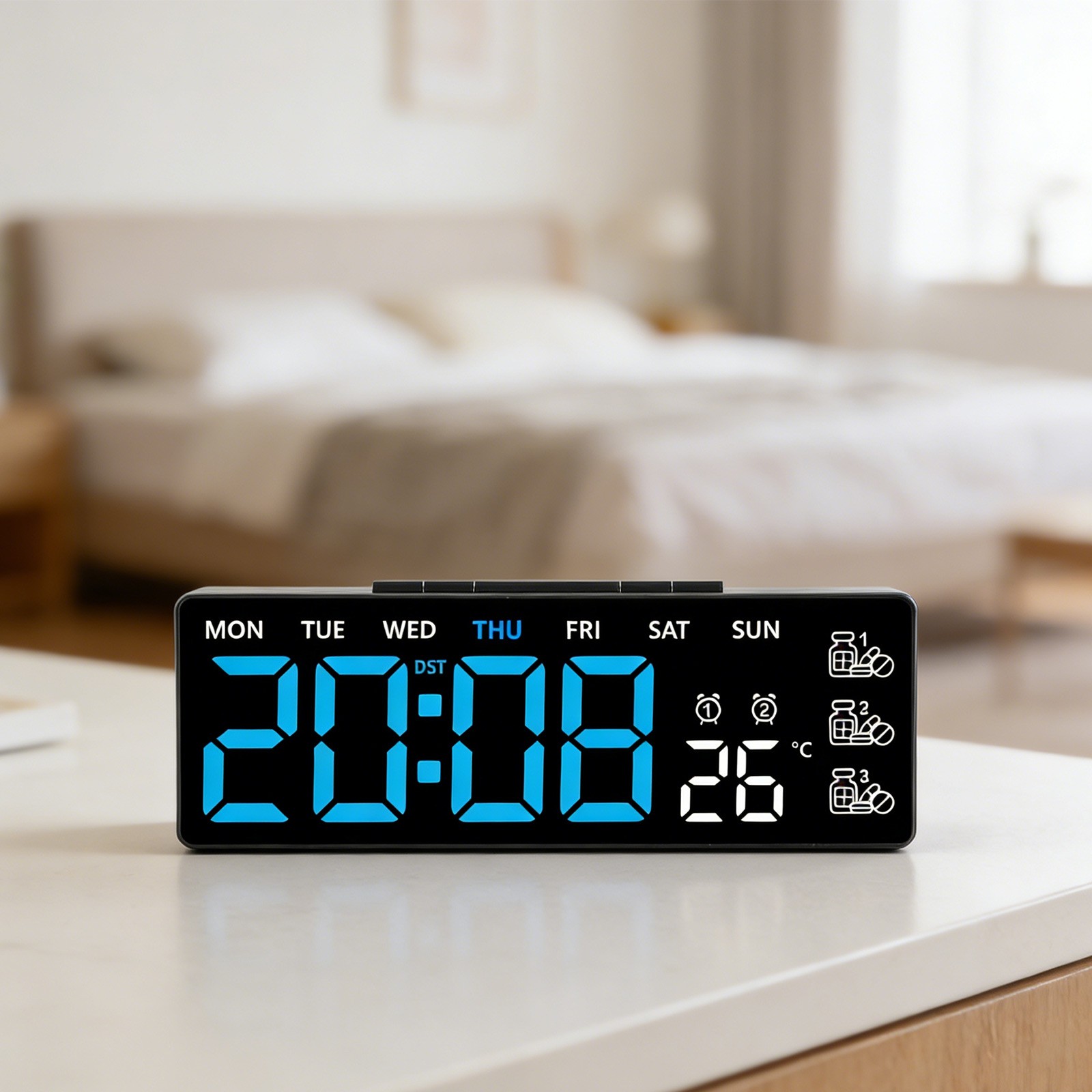 Wall Mounted Digital Clock with LED Display Alarm Week Day and Temperature
