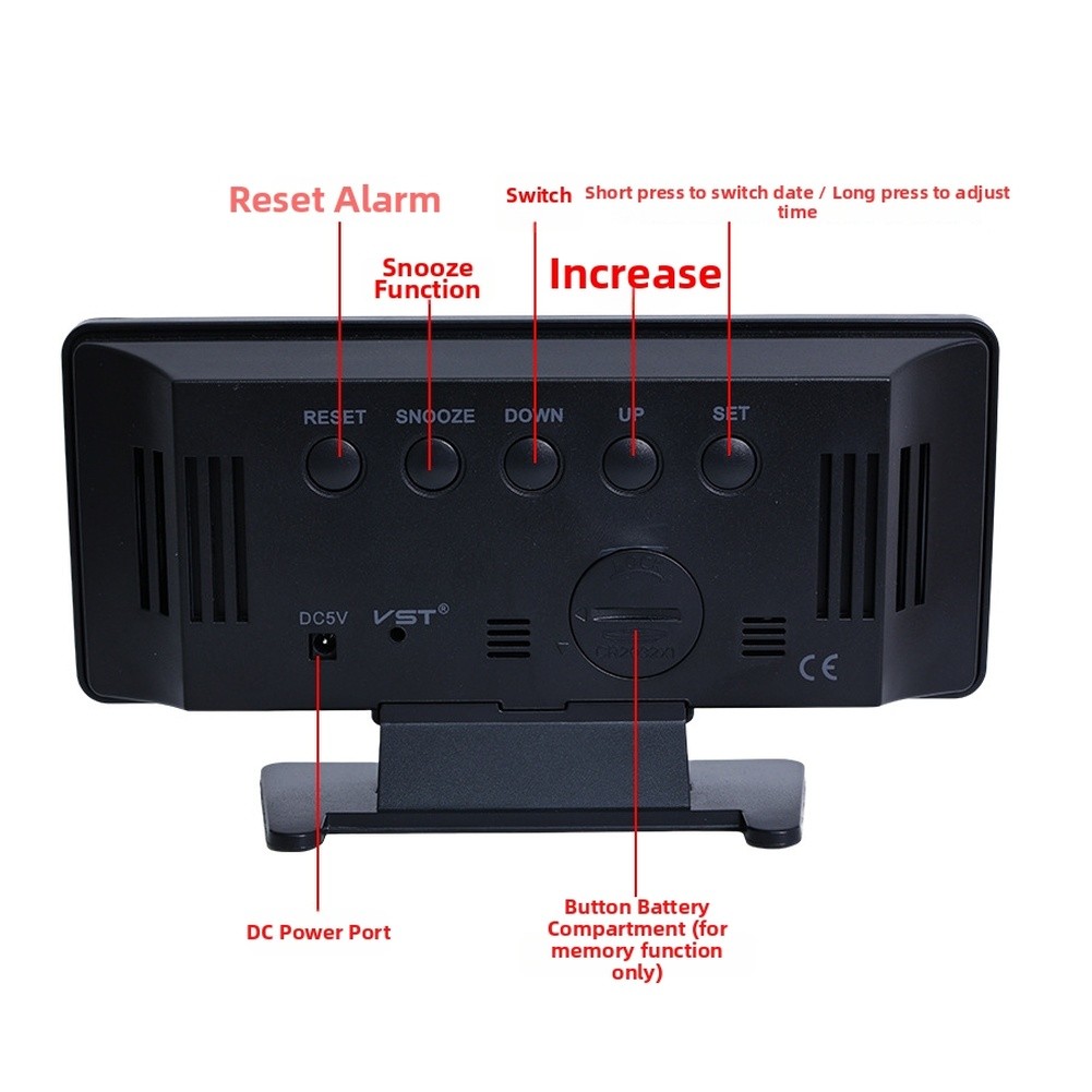 Digital LED Alarm Clock Temperature Humidity Display Type C Powered with Snooze