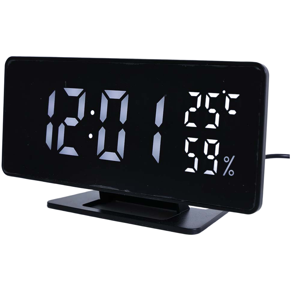 Digital LED Alarm Clock Temperature Humidity Display Type C Powered with Snooze