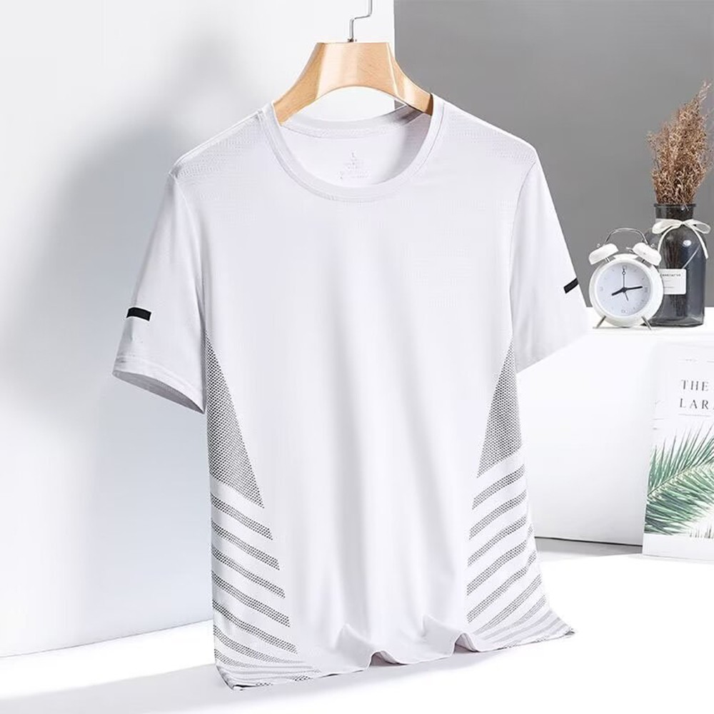 Mens Thin Polyester Quick Dry Short Sleeve Casual Top Round Neck for Daily Wear