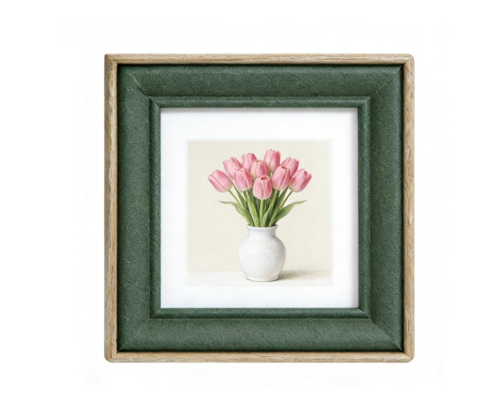 Nordic Style Square Wood Green Photo Frame for Wall Hanging and Table Display