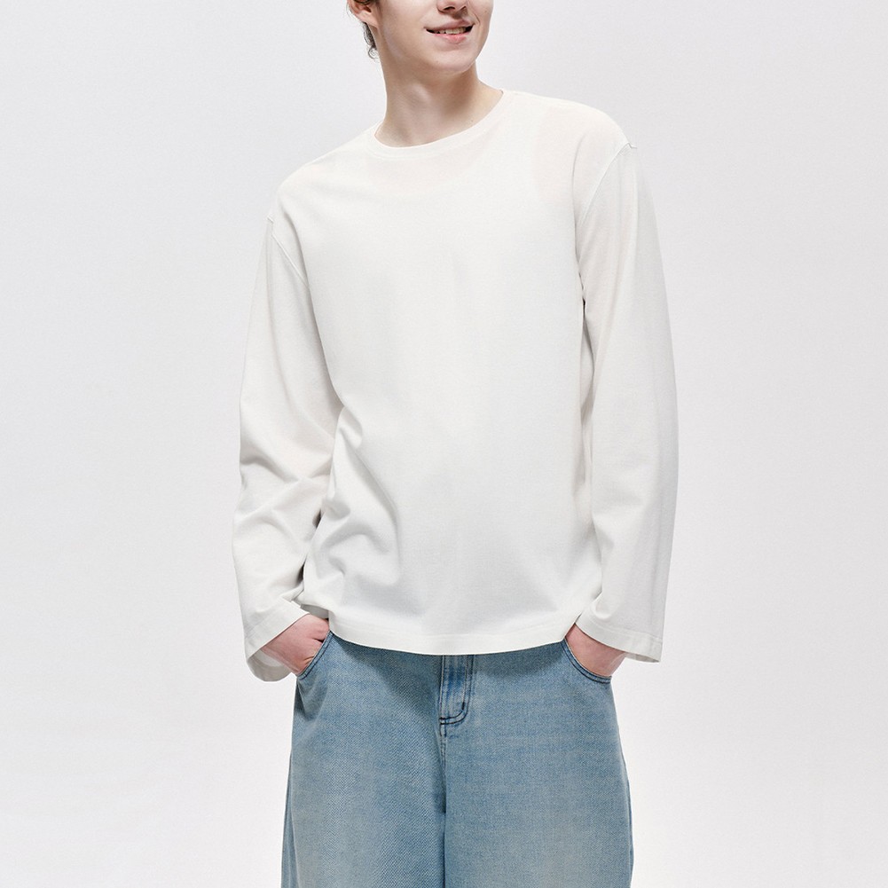 Mens Long Sleeve T Shirt Basic Loose Fit Solid Color Crew Neck Undershirt