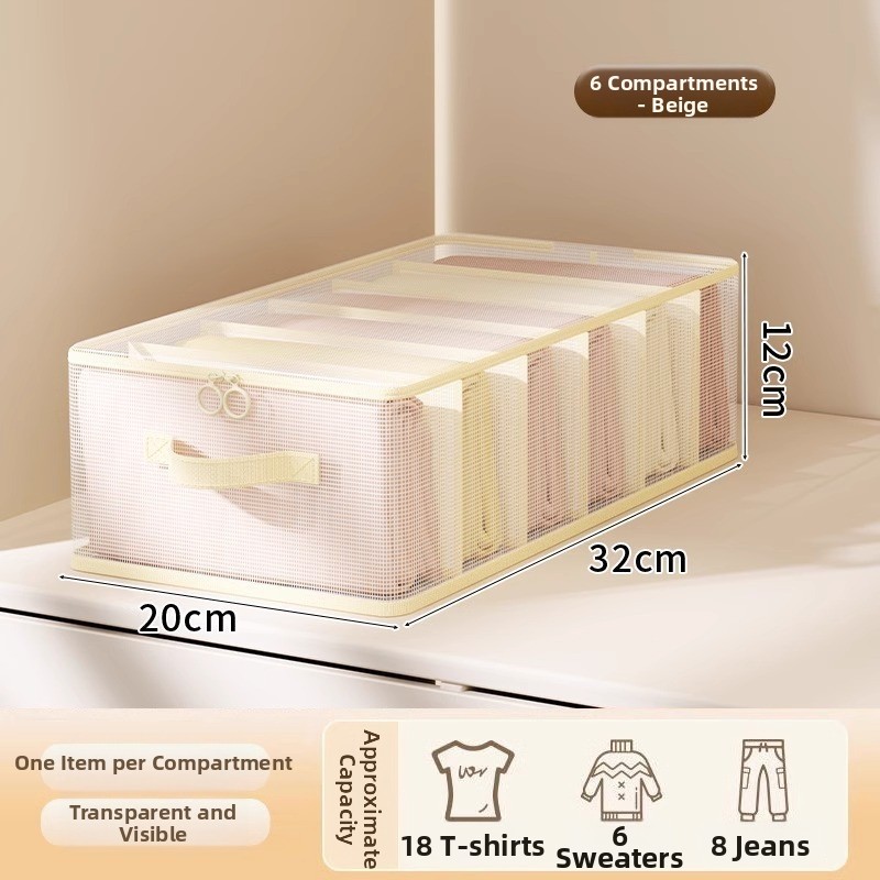 Mesh Storage Box with Dividers Foldable for Clothes Quilt Underwear Storage