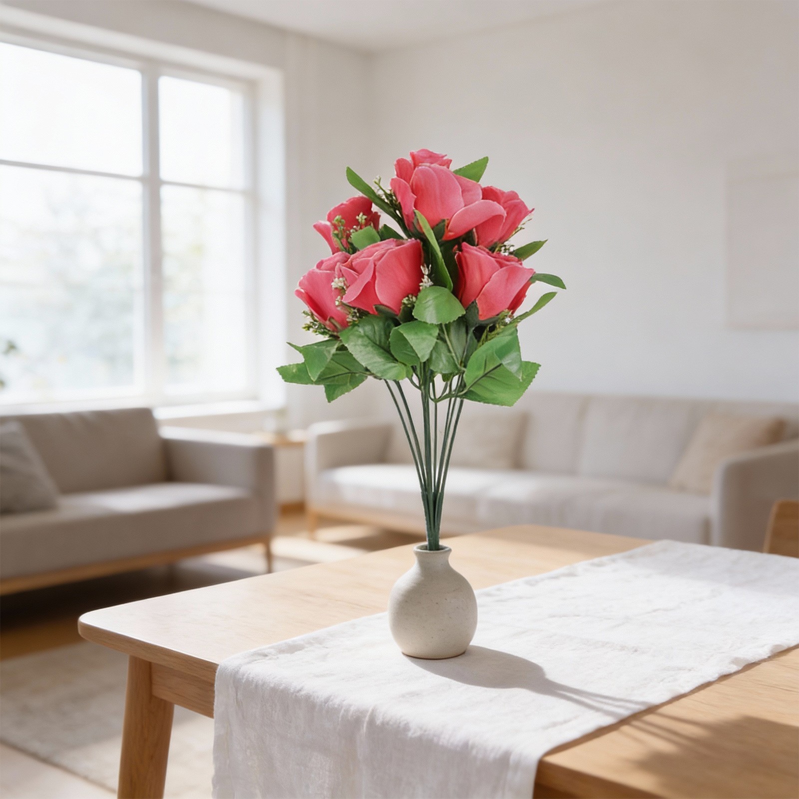Striking 10 Heads Silk Rose Bud Bunch for Wedding and Home Outdoor Use