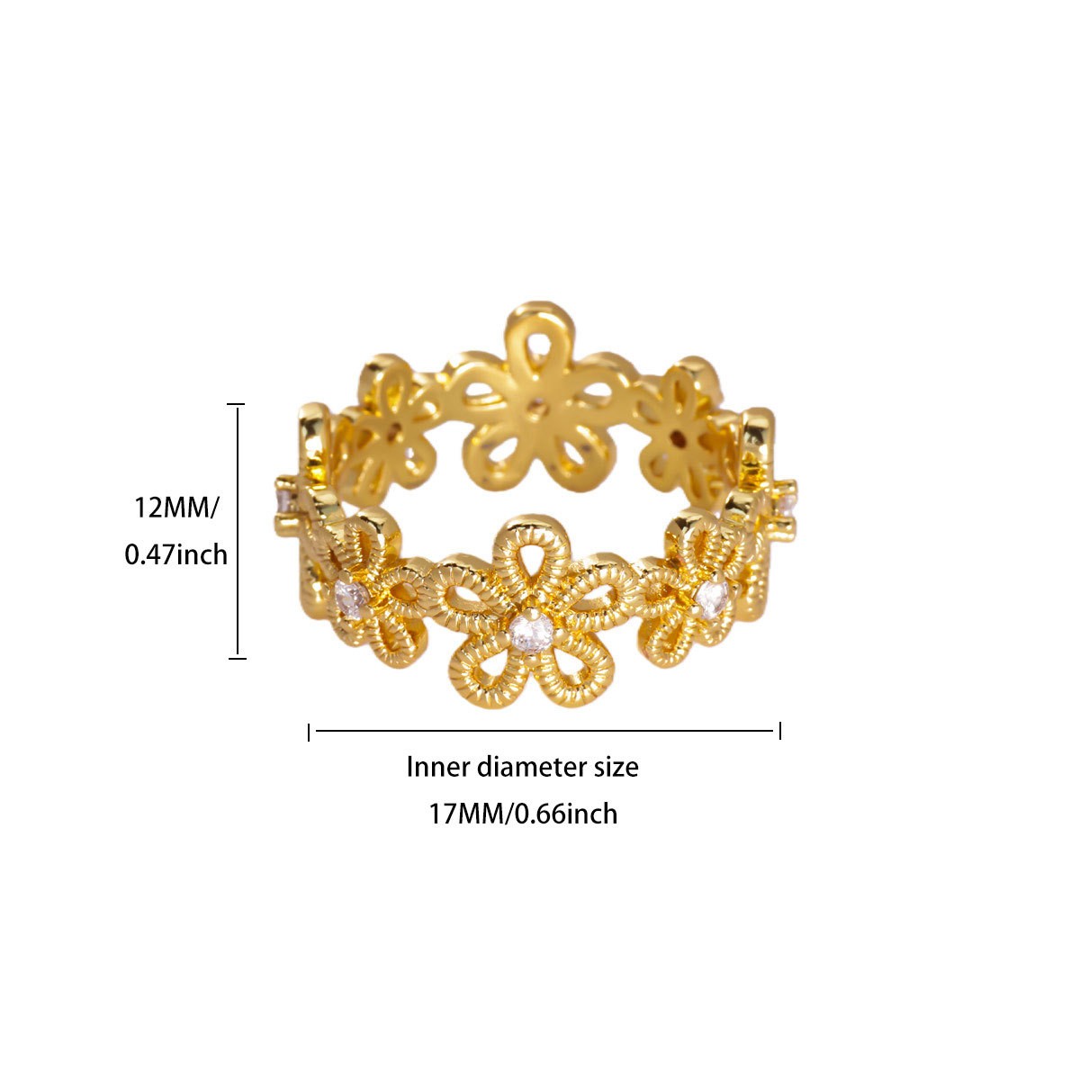 Gold Plated 18k Adjustable Ring with Floral Openwork and Colorful Zircon Design