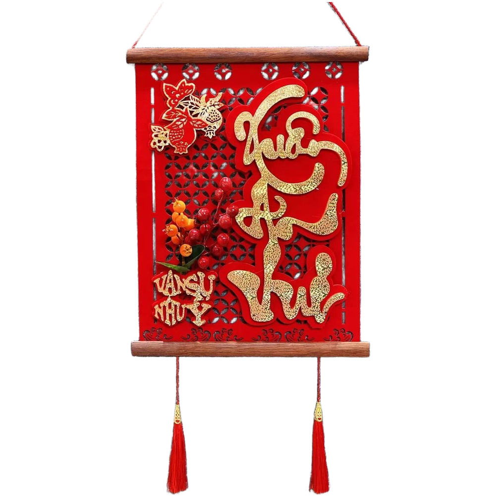 Vietnamese New Year Couplets Solid Wood Handmade Traditional Red Festival Decor