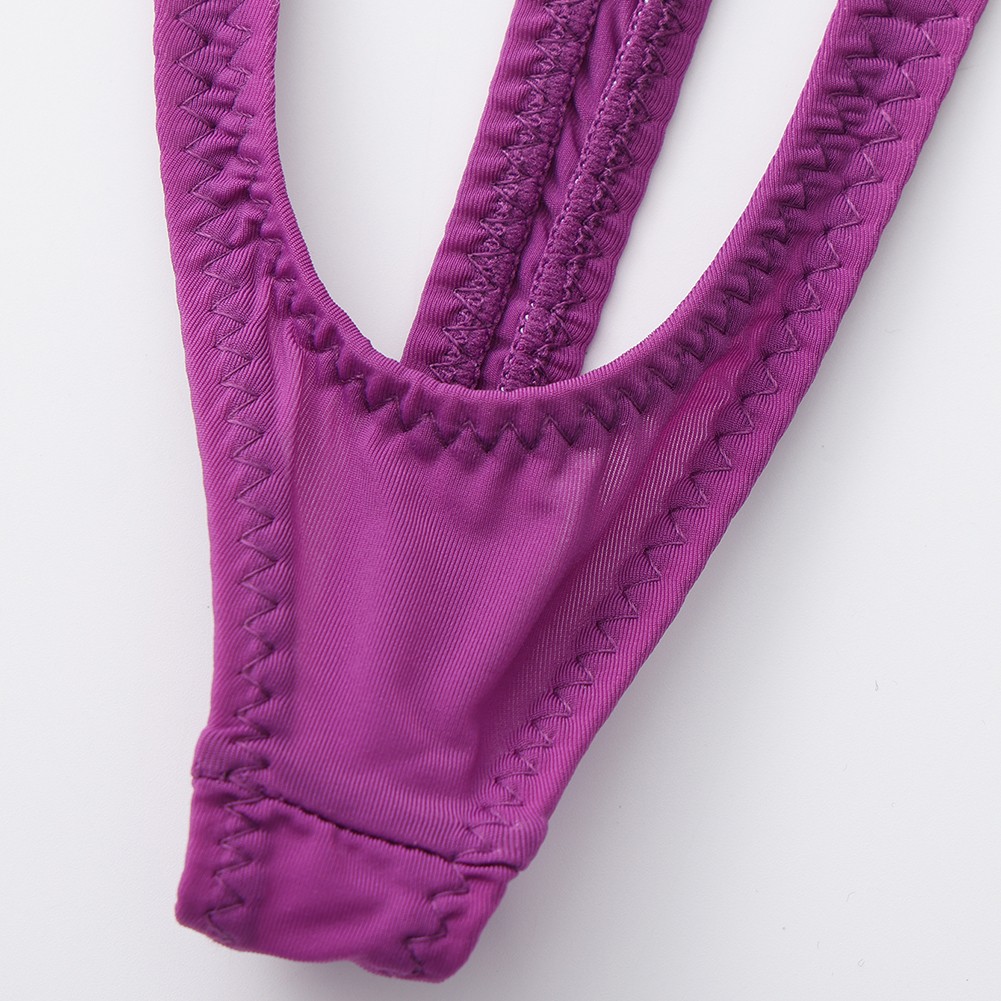 Men Thongs Underwear High Elastic Front Open Pouch G String Low Rise Purple
