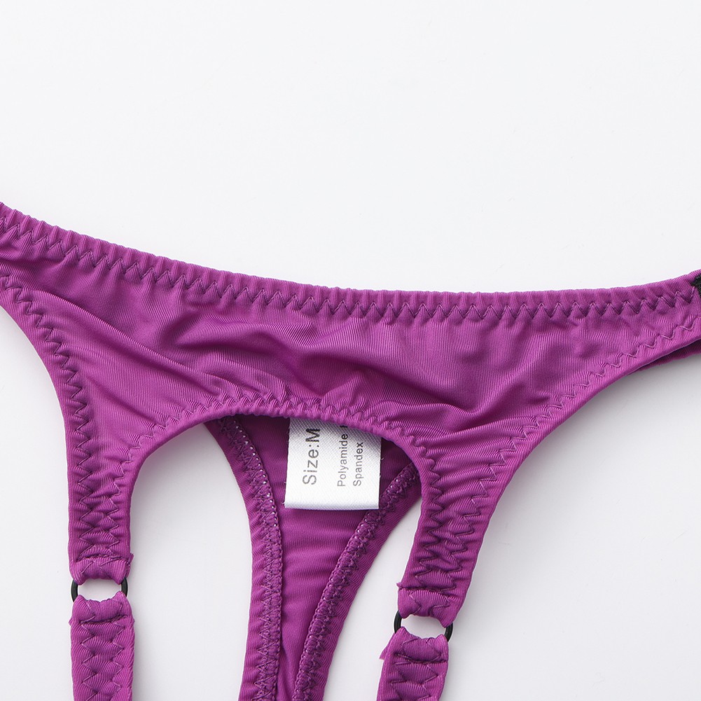 Men Thongs Underwear High Elastic Front Open Pouch G String Low Rise Purple