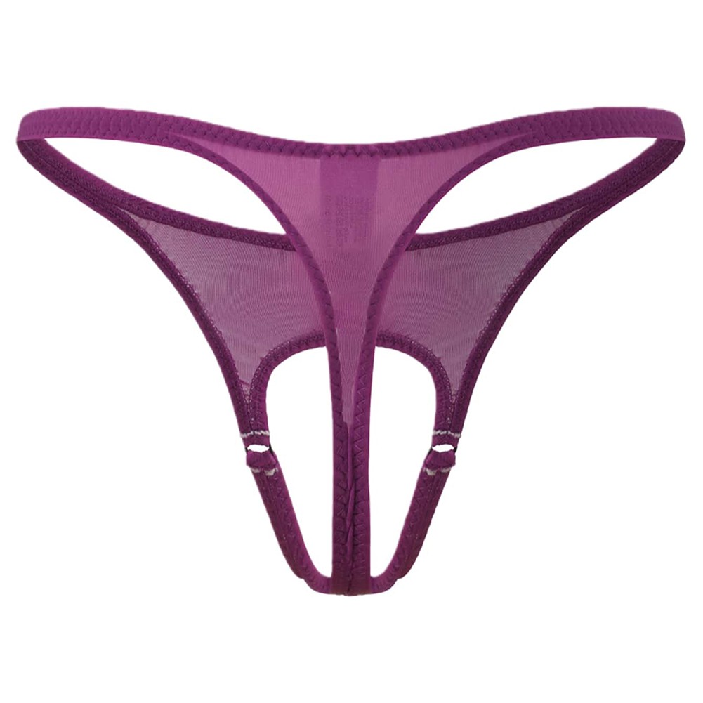 Men Thongs Underwear High Elastic Front Open Pouch G String Low Rise Purple
