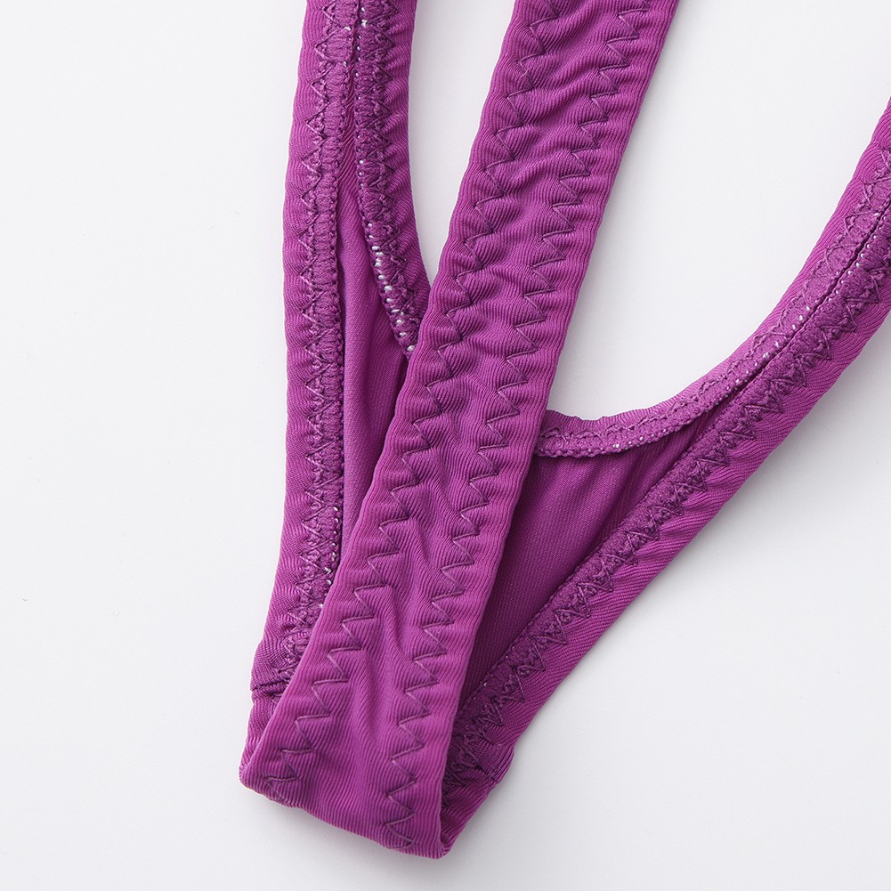 Men Thongs Underwear High Elastic Front Open Pouch G String Low Rise Purple