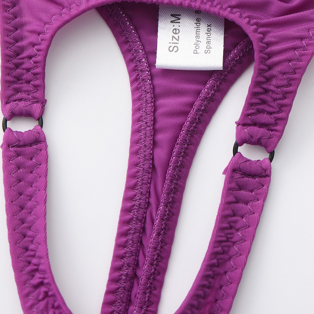 Men Thongs Underwear High Elastic Front Open Pouch G String Low Rise Purple
