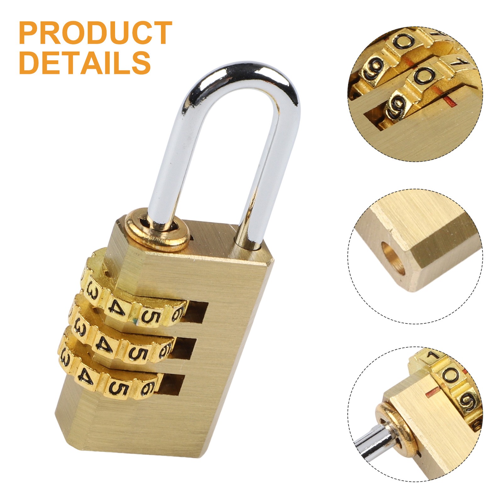 Travel Friendly Brass Padlock 4 Digit Combination Lock for Locker and Toolbox