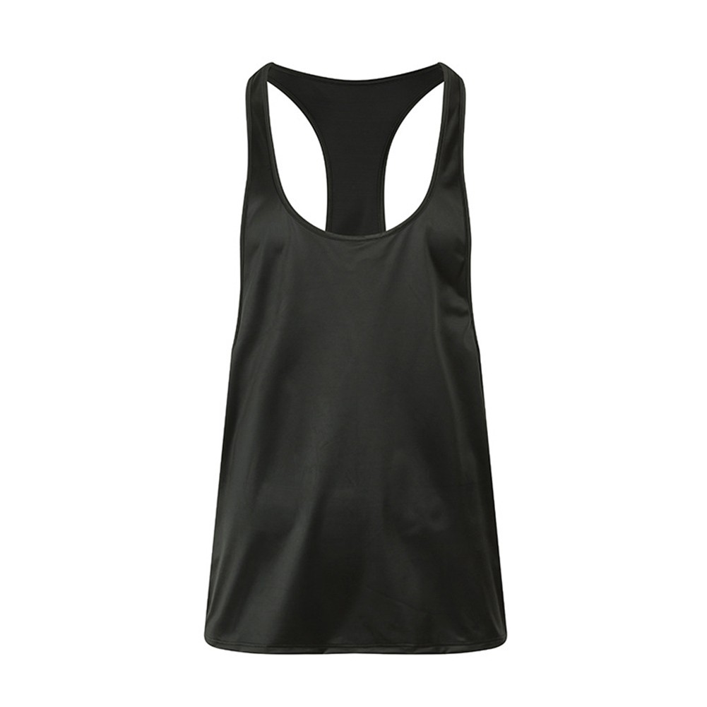 Sleeveless Gym Tee Men Tank Top Oil Shiny Glossy Satin U Neck Solid Color