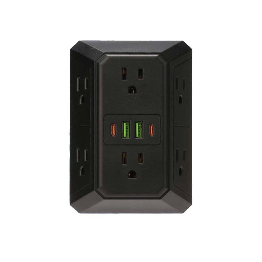 Travel Friendly Wall Extender 6 Outlets 4 USB Ports 2 USB C Compact Size