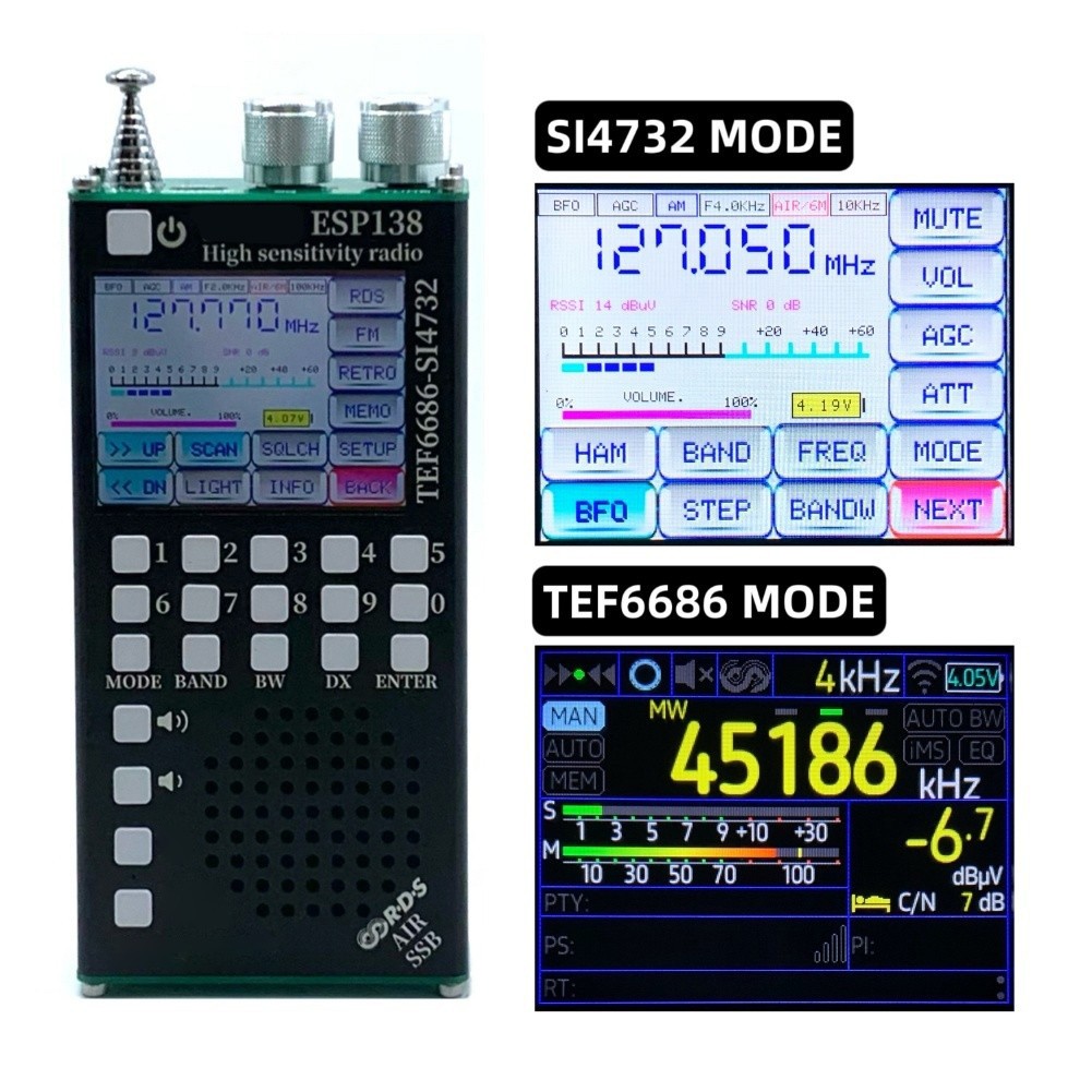 ESP138 All Band Aviation Receiver For ESP32 SI4732 TEF6686 Dual System for fm