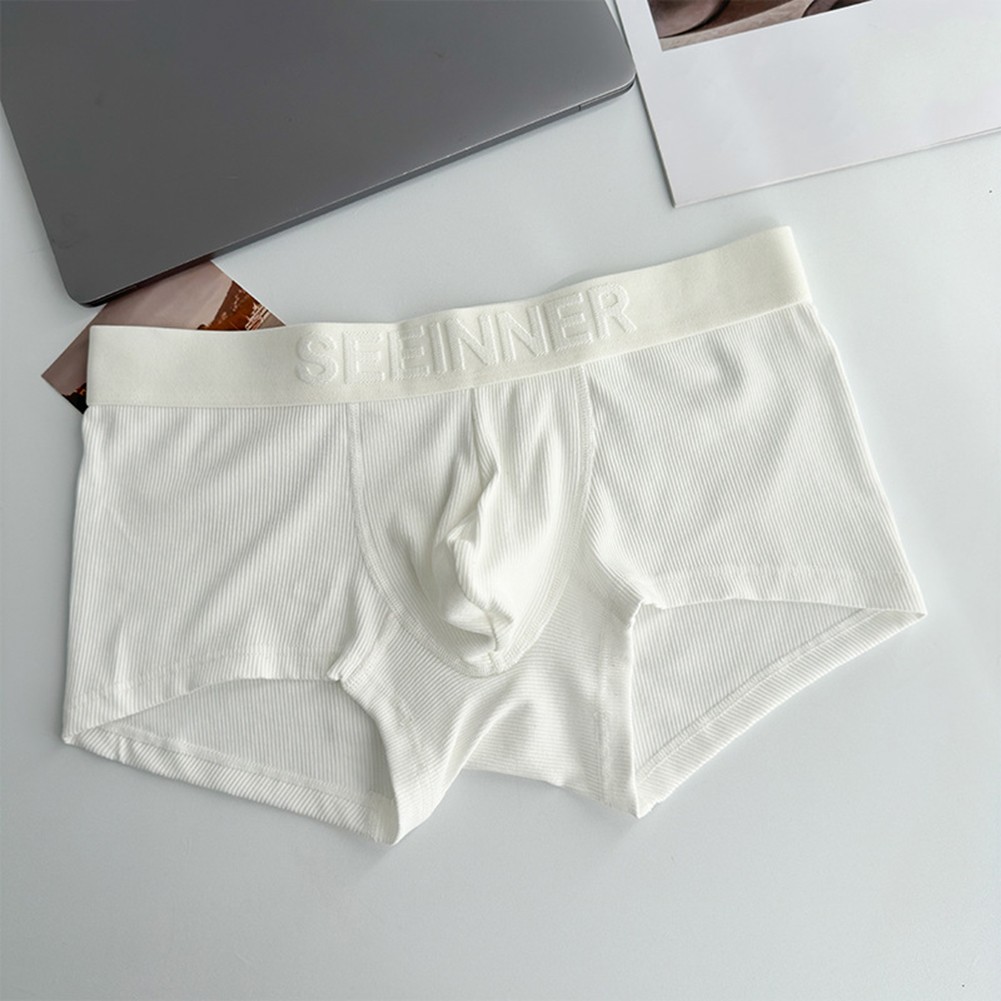 Daily Wear Men Boxer Briefs U Pouch Underwear Ribbed Design Breathable Fabric