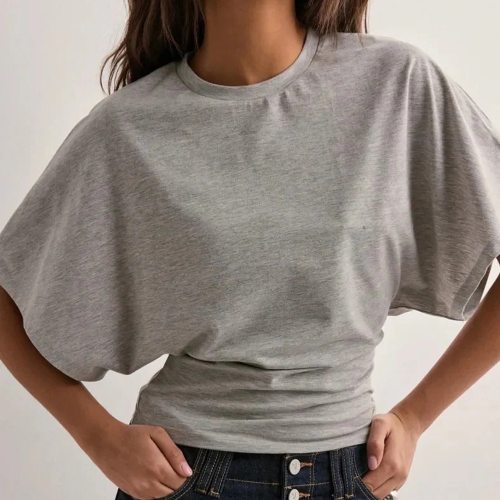 Loose Fit Women's O-Neck Short Sleeve T-Shirt Casual Solid Top Size Range