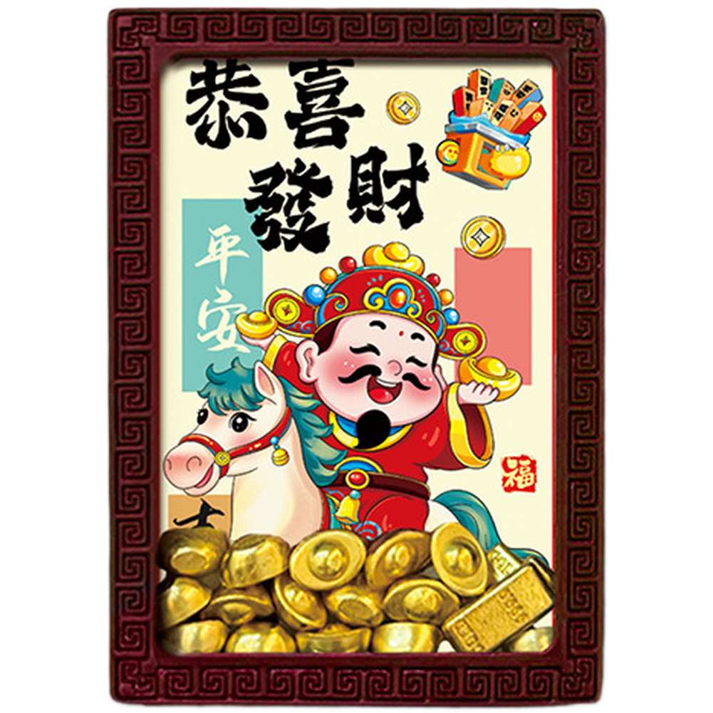 Wood Fridge Magnet Chinese New Year Lucky God Coin for Home Festival Decor