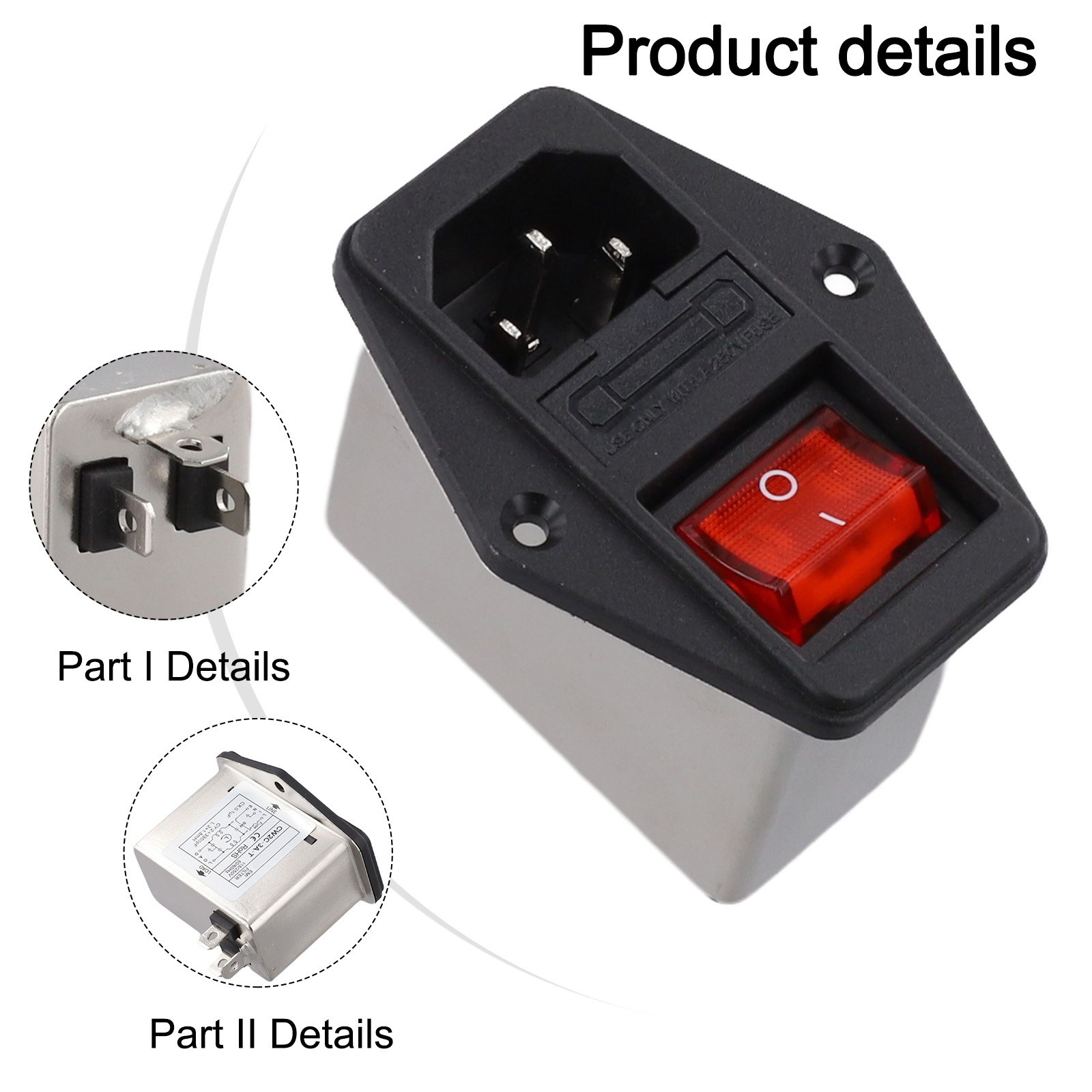 Netzfilter Kaltgerätesteckdose Typ mit Licht Sicherheitsschalter 3A 6A 10A CW2B - Produktbild 9