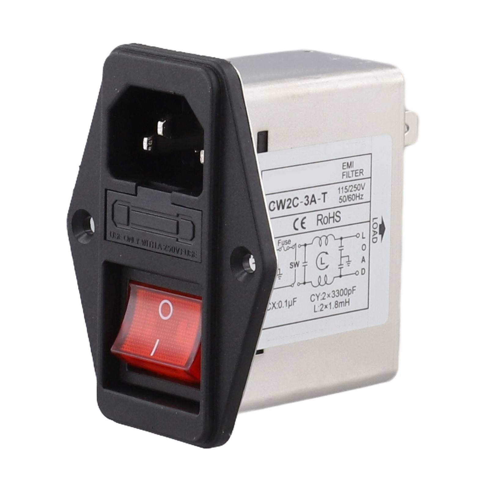 Netzfilter Kaltgerätesteckdose Typ mit Licht Sicherheitsschalter 3A 6A 10A CW2B - Produktbild 2