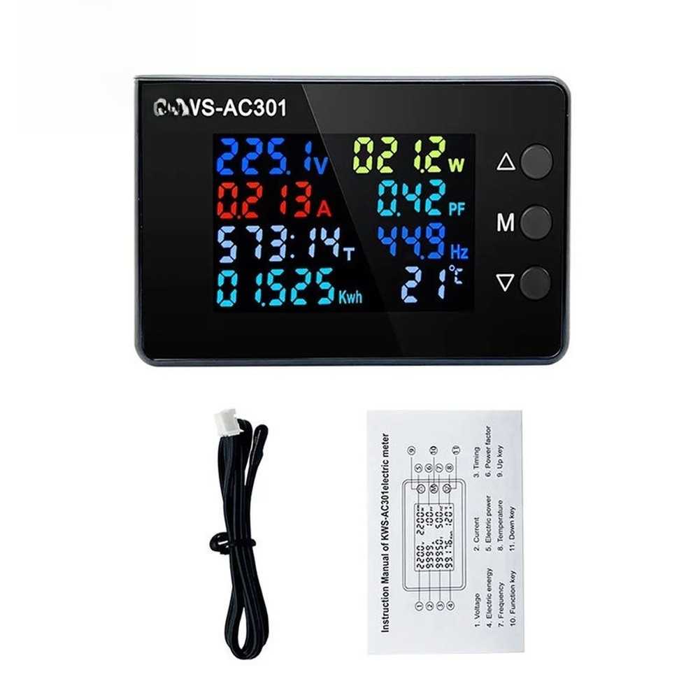 AC Voltmeter with Current Sensor 50 to 300V 100A Power Frequency Meter