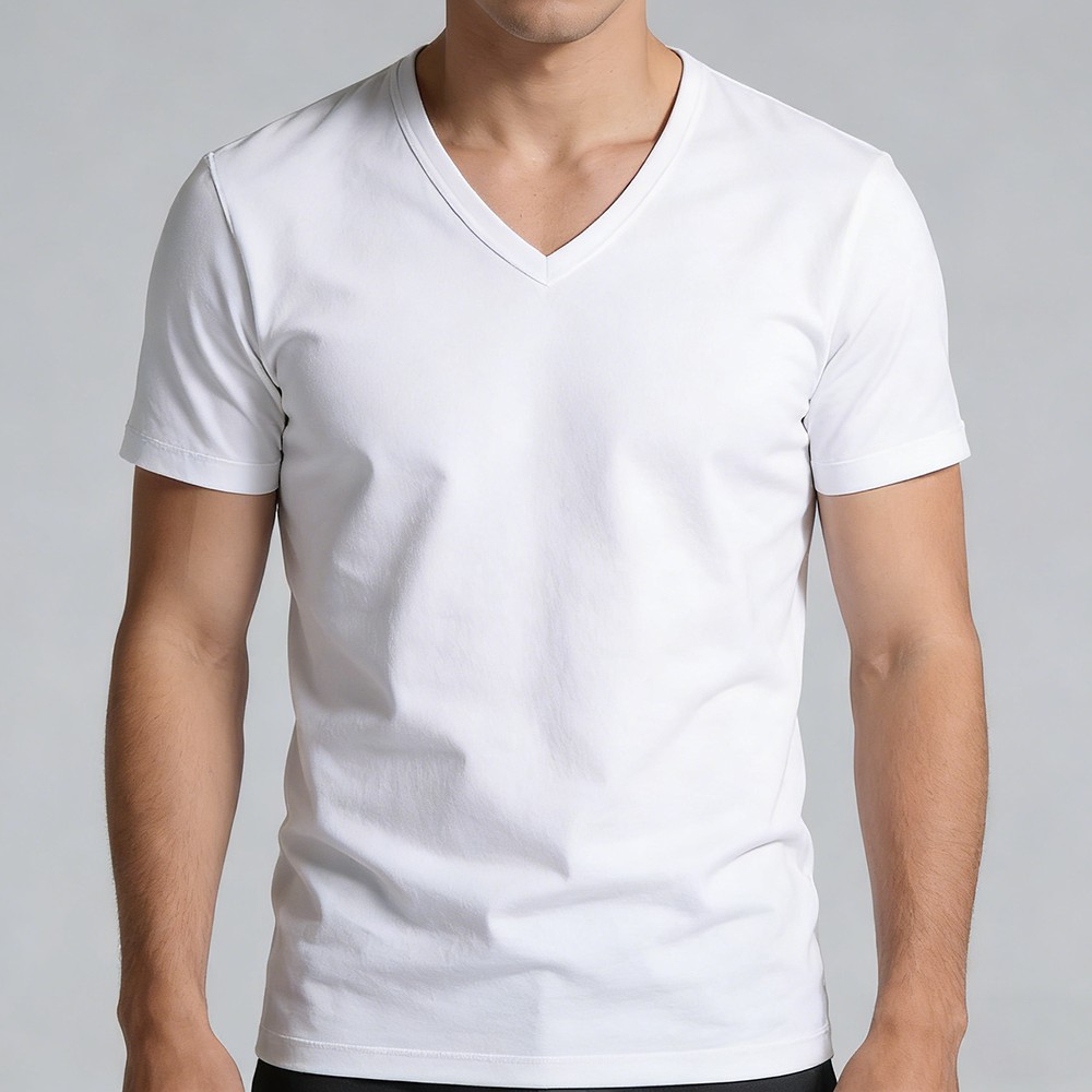 Mens Thickened V Neck Undershirt Short Sleeve Warm Layer Fit for Daily