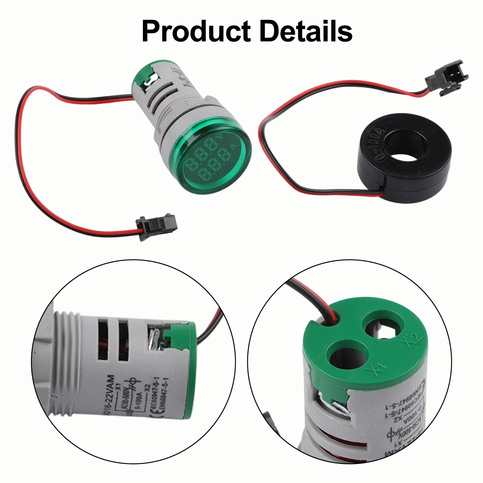 Replacement Digital Voltmeter Wire Set Voltage 22mm 2in1 50-500V Ammeter