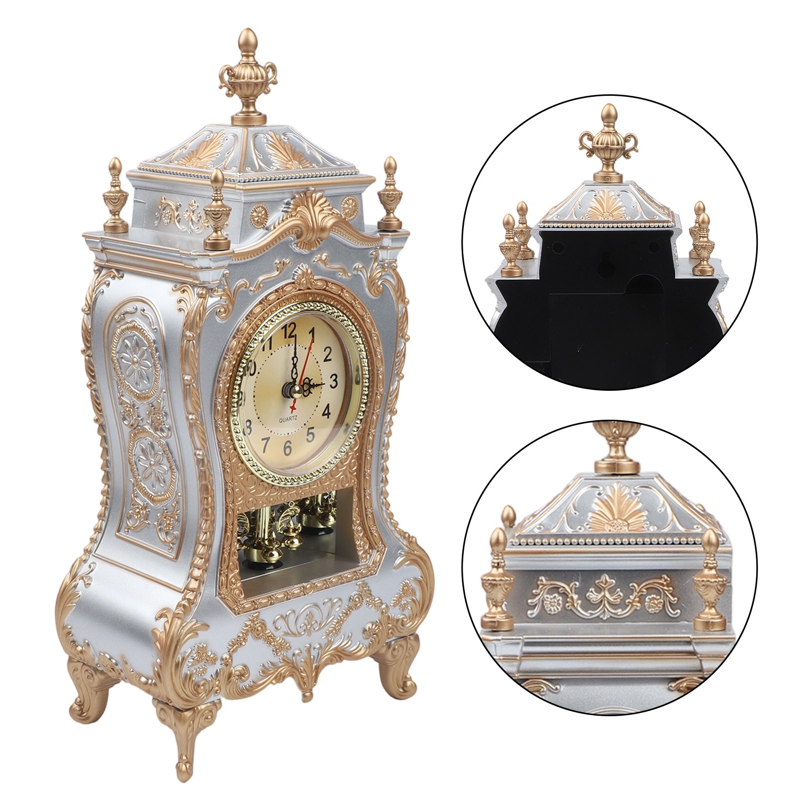Antique Style Table Clock Silent Sweep Second Decorative Clock for Quiet Spaces